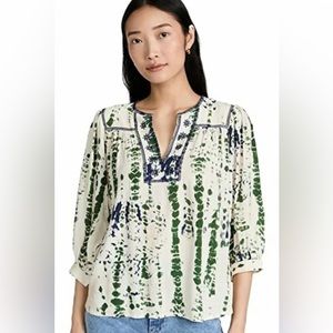 NEW ba&sh Idris Tie Dye Blouse Top, Blue/Green, SOLD OUT